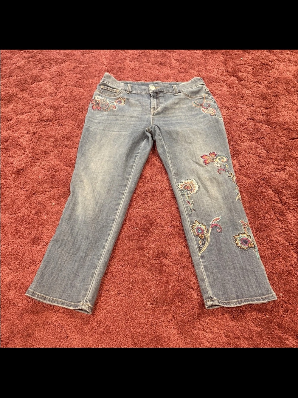 Chico's Embroidered Light Blue Cropped Jeans